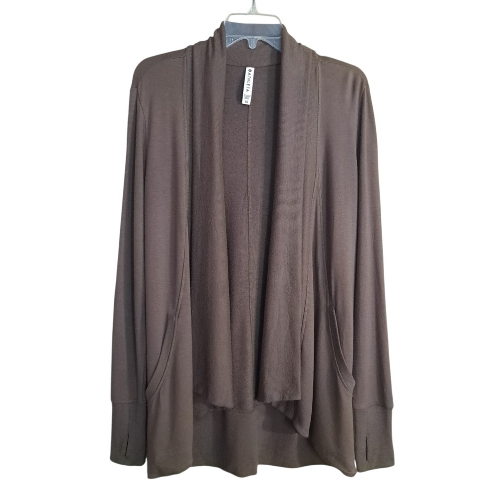 ATHLETA Women's Open Front Cardigan Sports Size XS‎ Brown Long Sleeve Pockets